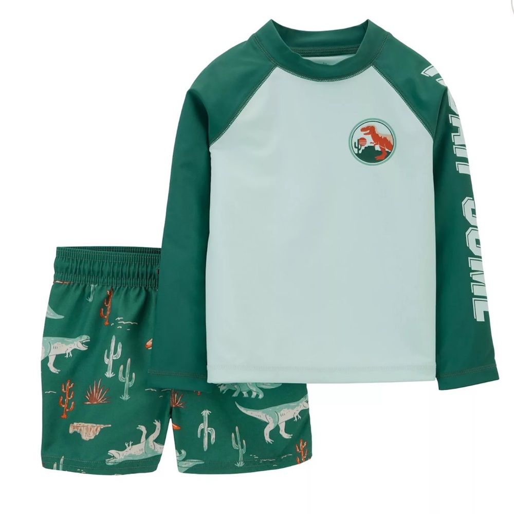 Carter's Toddler Boys Rash Guard Top Dinosaur-Print Swim Shorts 2 piece set 3T - Picture 1 of 13